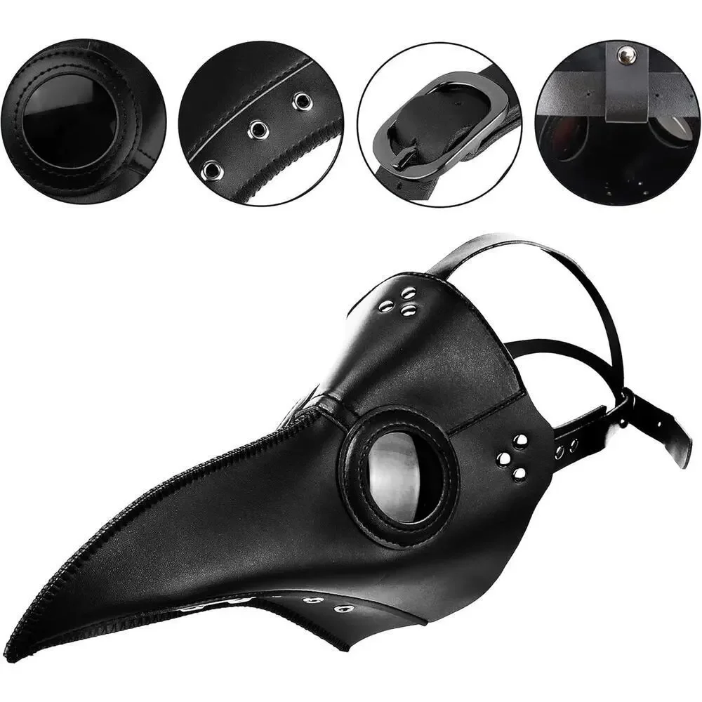 Plague Doctor Mask Cloak Hat Men Adult Black Scary Halloween Costume Set